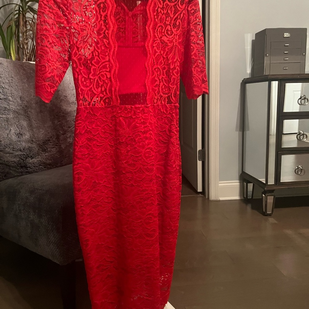 Express Red Sheath Midi Dress 3/4 Sleeve